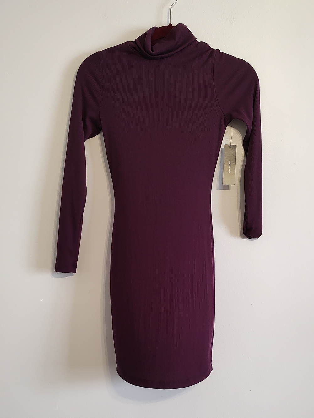 Lulu's Long-Sleeve Turtleneck Bodycon Dress in Plum